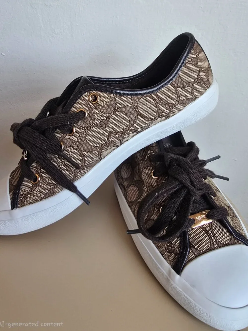 Coach Empire Signature Canvas Sneakers Women's 9B Brown Khaki Low Top A00248